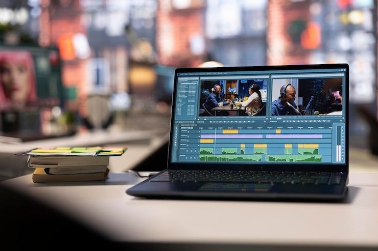Laptop med videoredigering og sikkerhetskopieringsrelevant mediearbeid